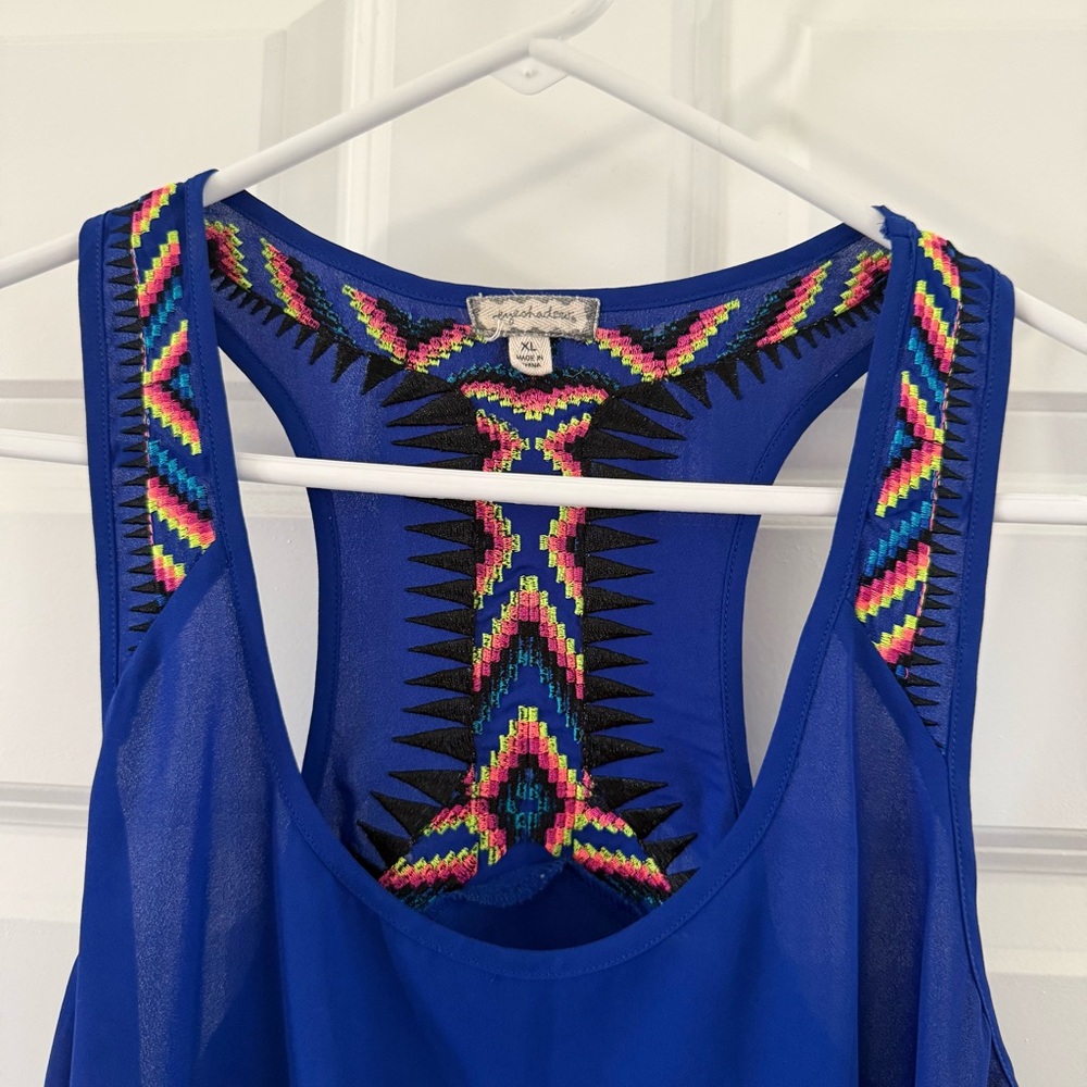 Blue Embroidered Racerback Tank Top - Picture 3 of 4